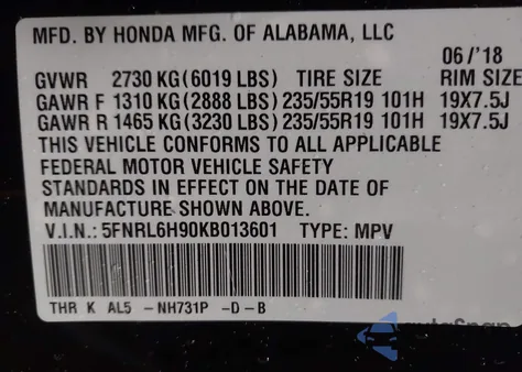 2019 Honda Odyssey Elite from USA, damaged, VIN 5FNRL6H90KB013601